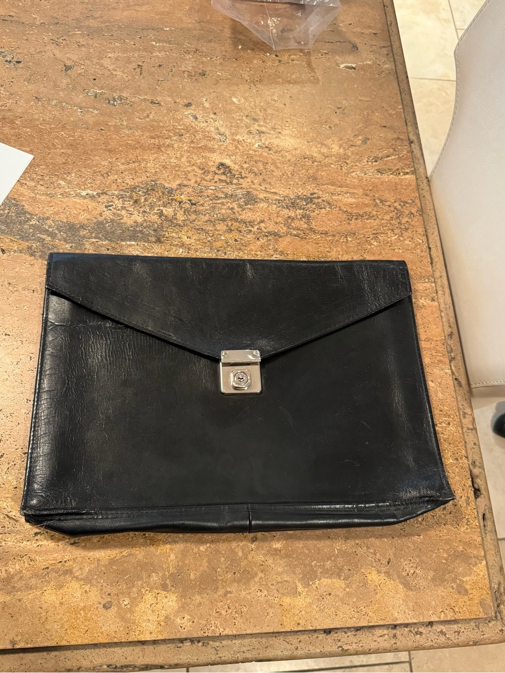 VTG DOPP Black Leather 3E171-1 Envelope Document Bag Cheney England Silver Lock